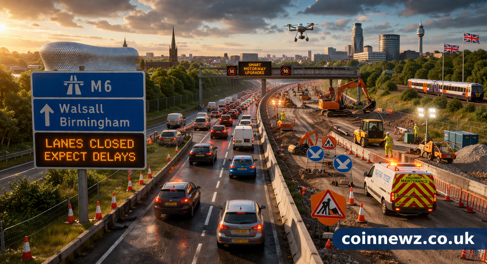 m6 walsall birmingham lanes closure