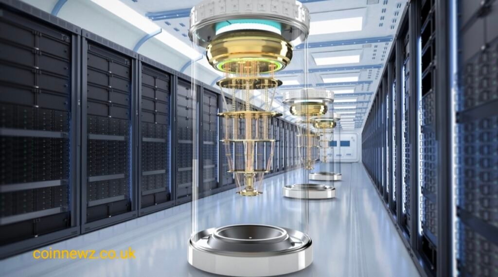 Latest breakthroughs in quantum computing 2024 showing futuristic quantum processor with glowing qubits and advanced computing technology.