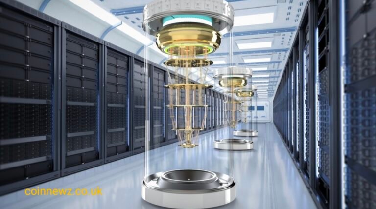 Latest breakthroughs in quantum computing 2024 showing futuristic quantum processor with glowing qubits and advanced computing technology.